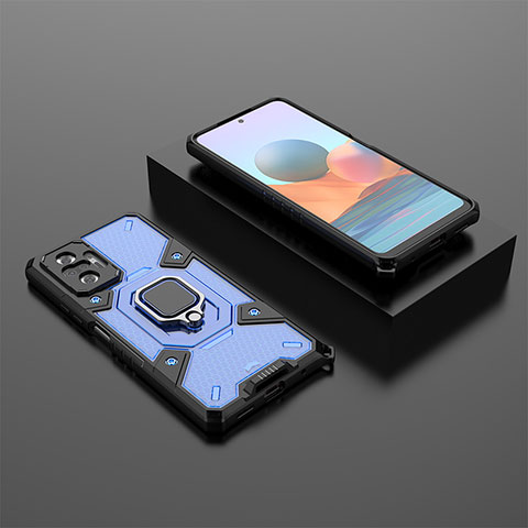 Coque Contour Silicone et Plastique Housse Etui Mat avec Magnetique Support Bague Anneau KC4 pour Xiaomi Redmi Note 10 Pro Max Bleu