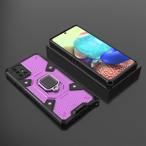 Coque Contour Silicone et Plastique Housse Etui Mat avec Magnetique Support Bague Anneau KC5 pour Samsung Galaxy A71 5G Violet