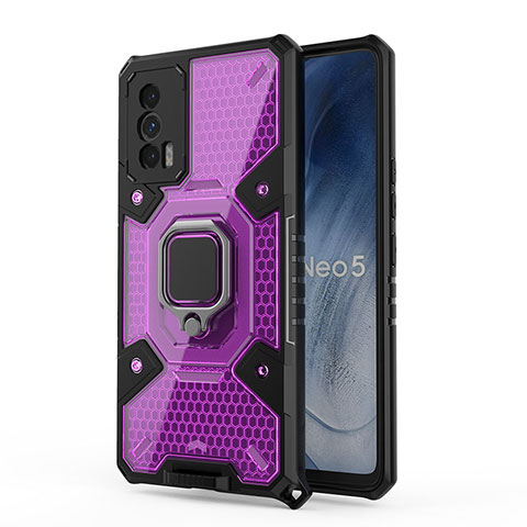 Coque Contour Silicone et Plastique Housse Etui Mat avec Magnetique Support Bague Anneau KC5 pour Vivo iQOO Neo5 5G Violet