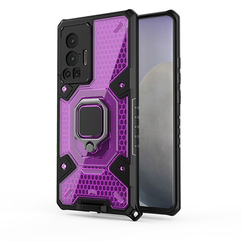 Coque Contour Silicone et Plastique Housse Etui Mat avec Magnetique Support Bague Anneau KC5 pour Vivo X70 Pro 5G Violet