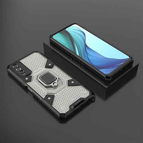 Coque Contour Silicone et Plastique Housse Etui Mat avec Magnetique Support Bague Anneau KC5 pour Vivo Y12s (2021) Noir