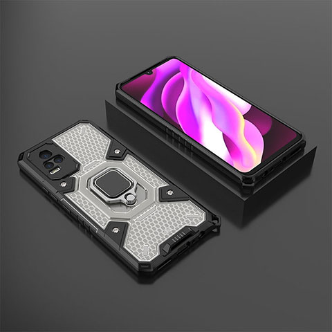 Coque Contour Silicone et Plastique Housse Etui Mat avec Magnetique Support Bague Anneau KC5 pour Vivo Y73 (2021) Noir