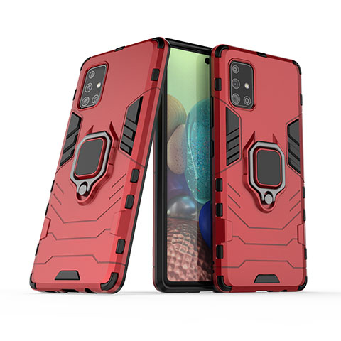 Coque Contour Silicone et Plastique Housse Etui Mat avec Magnetique Support Bague Anneau KC6 pour Samsung Galaxy A71 4G A715 Rouge