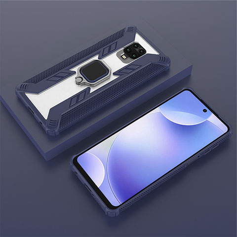 Coque Contour Silicone et Plastique Housse Etui Mat avec Magnetique Support Bague Anneau KC6 pour Xiaomi Poco M2 Pro Bleu