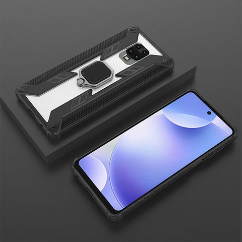 Coque Contour Silicone et Plastique Housse Etui Mat avec Magnetique Support Bague Anneau KC6 pour Xiaomi Poco M2 Pro Noir