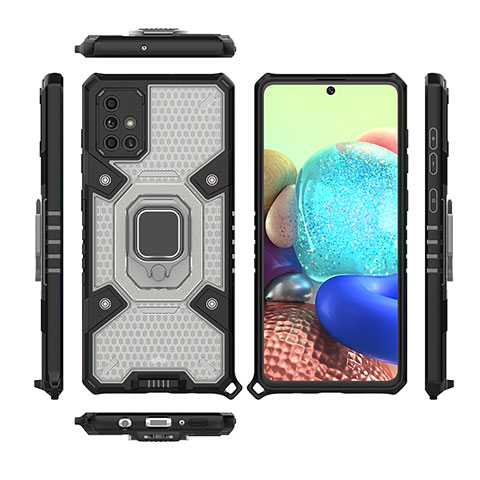 Coque Contour Silicone et Plastique Housse Etui Mat avec Magnetique Support Bague Anneau KC7 pour Samsung Galaxy A71 4G A715 Noir