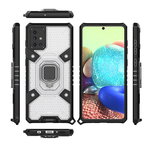 Coque Contour Silicone et Plastique Housse Etui Mat avec Magnetique Support Bague Anneau KC7 pour Samsung Galaxy A71 5G Blanc