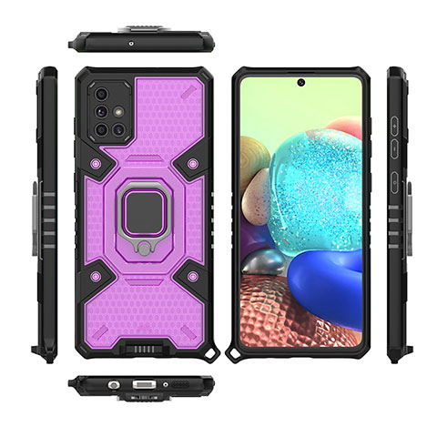 Coque Contour Silicone et Plastique Housse Etui Mat avec Magnetique Support Bague Anneau KC7 pour Samsung Galaxy A71 5G Violet