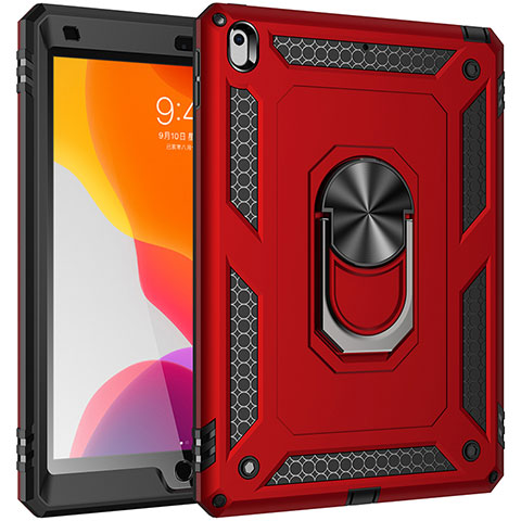 Coque Contour Silicone et Plastique Housse Etui Mat avec Magnetique Support Bague Anneau MQ1 pour Apple iPad 10.2 (2019) Rouge