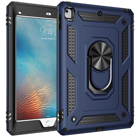 Coque Contour Silicone et Plastique Housse Etui Mat avec Magnetique Support Bague Anneau MQ1 pour Apple iPad Air 2 Bleu