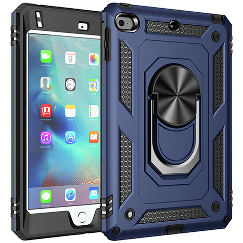 Coque Contour Silicone et Plastique Housse Etui Mat avec Magnetique Support Bague Anneau MQ1 pour Apple iPad Mini 4 Bleu