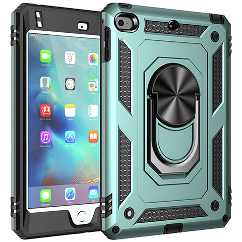 Coque Contour Silicone et Plastique Housse Etui Mat avec Magnetique Support Bague Anneau MQ1 pour Apple iPad Mini 4 Vert