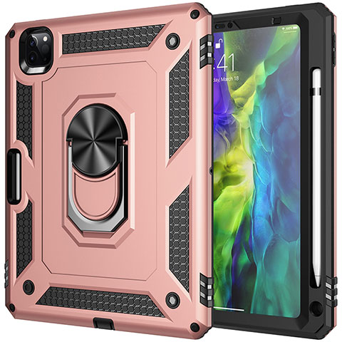 Coque Contour Silicone et Plastique Housse Etui Mat avec Magnetique Support Bague Anneau MQ1 pour Apple iPad Pro 11 (2021) Or Rose