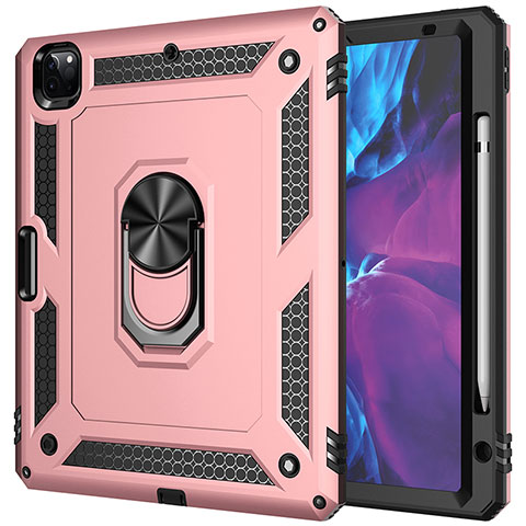 Coque Contour Silicone et Plastique Housse Etui Mat avec Magnetique Support Bague Anneau MQ1 pour Apple iPad Pro 12.9 (2020) Or Rose