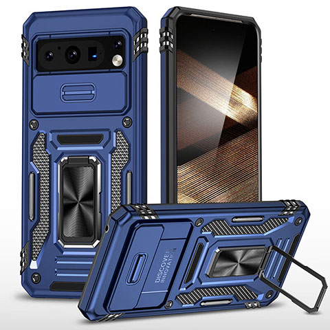 Coque Contour Silicone et Plastique Housse Etui Mat avec Magnetique Support Bague Anneau MQ1 pour Google Pixel 8 Pro 5G Bleu