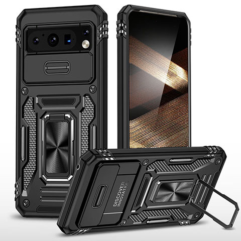 Coque Contour Silicone et Plastique Housse Etui Mat avec Magnetique Support Bague Anneau MQ1 pour Google Pixel 8 Pro 5G Noir