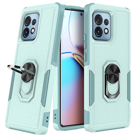 Coque Contour Silicone et Plastique Housse Etui Mat avec Magnetique Support Bague Anneau MQ1 pour Motorola Moto Edge 40 Pro 5G Cyan