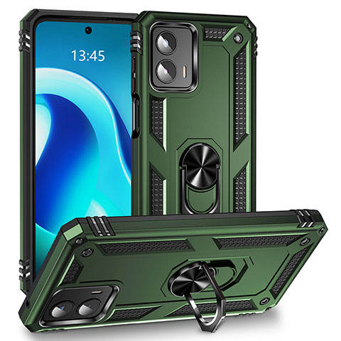 Coque Contour Silicone et Plastique Housse Etui Mat avec Magnetique Support Bague Anneau MQ1 pour Motorola Moto G 5G (2023) Vert Nuit