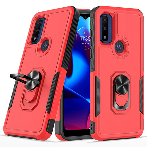 Coque Contour Silicone et Plastique Housse Etui Mat avec Magnetique Support Bague Anneau MQ1 pour Motorola Moto G Play (2023) Rouge