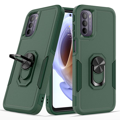 Coque Contour Silicone et Plastique Housse Etui Mat avec Magnetique Support Bague Anneau MQ1 pour Motorola Moto G31 Vert Nuit