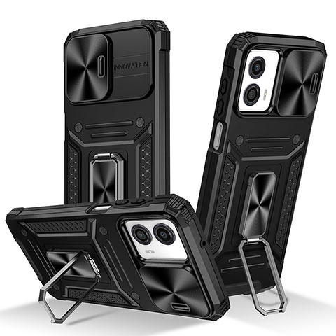 Coque Contour Silicone et Plastique Housse Etui Mat avec Magnetique Support Bague Anneau MQ1 pour Motorola Moto G53j 5G Noir