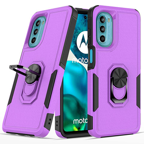 Coque Contour Silicone et Plastique Housse Etui Mat avec Magnetique Support Bague Anneau MQ1 pour Motorola Moto G82 5G Violet