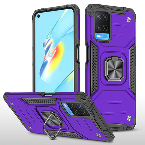 Coque Contour Silicone et Plastique Housse Etui Mat avec Magnetique Support Bague Anneau MQ1 pour Oppo A54 4G Violet