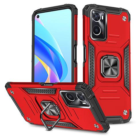 Coque Contour Silicone et Plastique Housse Etui Mat avec Magnetique Support Bague Anneau MQ1 pour Oppo A76 Rouge