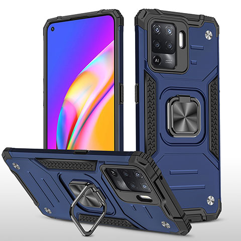 Coque Contour Silicone et Plastique Housse Etui Mat avec Magnetique Support Bague Anneau MQ1 pour Oppo A94 4G Bleu