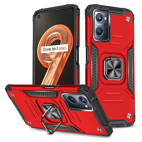 Coque Contour Silicone et Plastique Housse Etui Mat avec Magnetique Support Bague Anneau MQ1 pour Oppo A96 4G Rouge