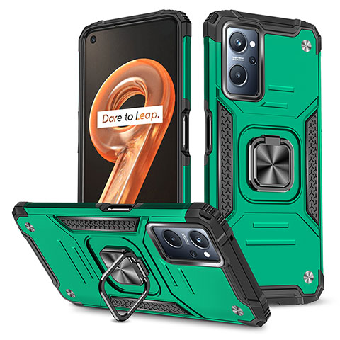 Coque Contour Silicone et Plastique Housse Etui Mat avec Magnetique Support Bague Anneau MQ1 pour Oppo A96 4G Vert Nuit