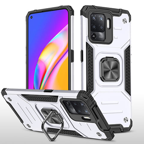 Coque Contour Silicone et Plastique Housse Etui Mat avec Magnetique Support Bague Anneau MQ1 pour Oppo F19 Pro Argent