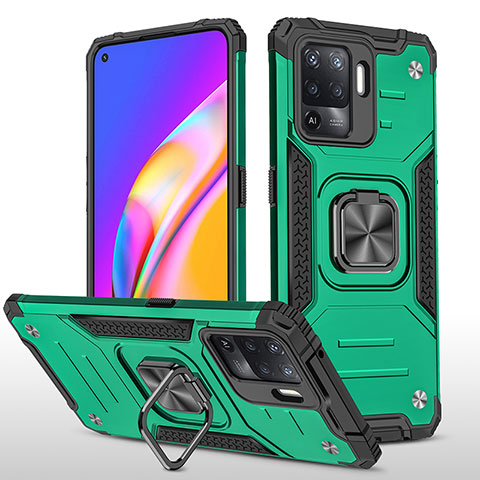 Coque Contour Silicone et Plastique Housse Etui Mat avec Magnetique Support Bague Anneau MQ1 pour Oppo F19 Pro Vert Nuit