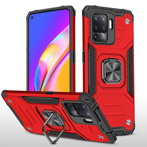 Coque Contour Silicone et Plastique Housse Etui Mat avec Magnetique Support Bague Anneau MQ1 pour Oppo Reno5 F Rouge