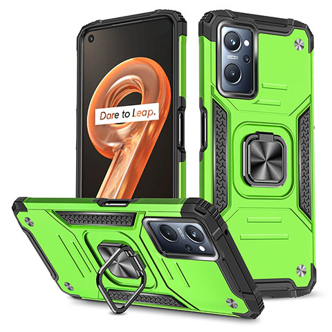 Coque Contour Silicone et Plastique Housse Etui Mat avec Magnetique Support Bague Anneau MQ1 pour Realme 9i 4G Vert