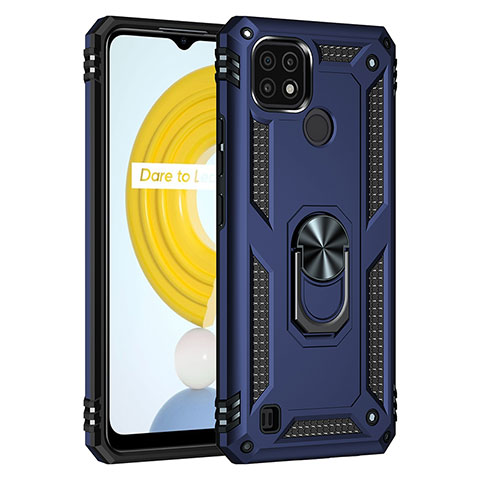 Coque Contour Silicone et Plastique Housse Etui Mat avec Magnetique Support Bague Anneau MQ1 pour Realme C21 Bleu