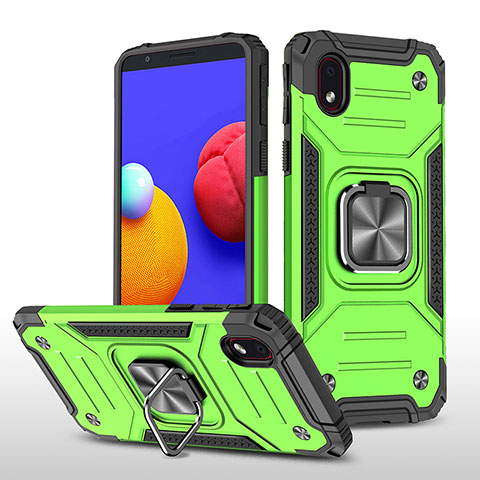 Coque Contour Silicone et Plastique Housse Etui Mat avec Magnetique Support Bague Anneau MQ1 pour Samsung Galaxy A01 Core Vert