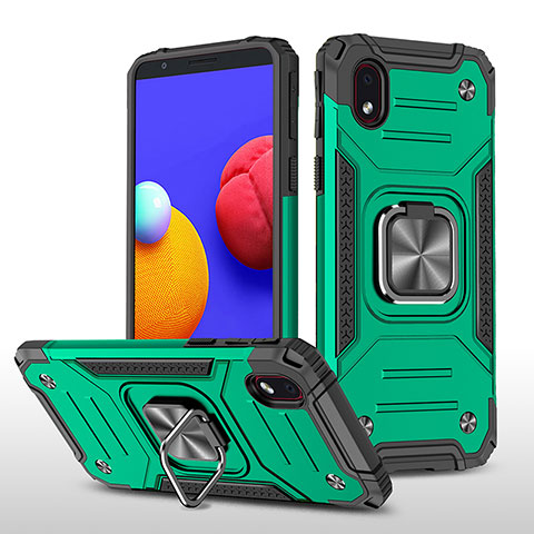 Coque Contour Silicone et Plastique Housse Etui Mat avec Magnetique Support Bague Anneau MQ1 pour Samsung Galaxy A01 Core Vert Nuit