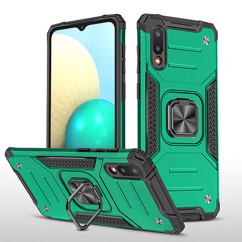 Coque Contour Silicone et Plastique Housse Etui Mat avec Magnetique Support Bague Anneau MQ1 pour Samsung Galaxy A02 Vert Nuit