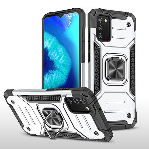 Coque Contour Silicone et Plastique Housse Etui Mat avec Magnetique Support Bague Anneau MQ1 pour Samsung Galaxy A02s Argent