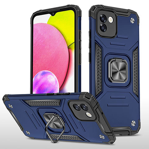 Coque Contour Silicone et Plastique Housse Etui Mat avec Magnetique Support Bague Anneau MQ1 pour Samsung Galaxy A03 Bleu