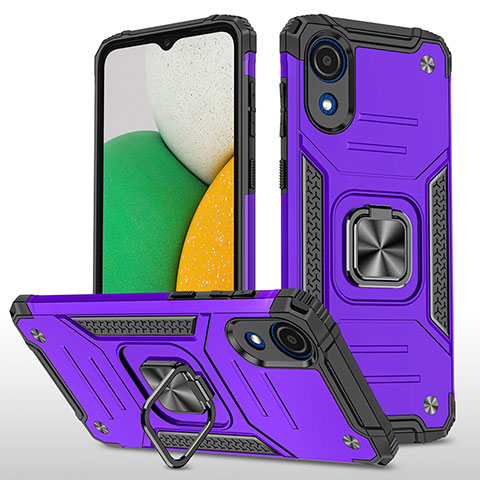 Coque Contour Silicone et Plastique Housse Etui Mat avec Magnetique Support Bague Anneau MQ1 pour Samsung Galaxy A03 Core Violet