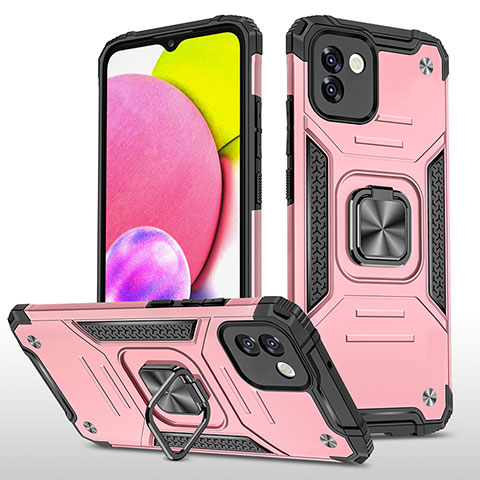 Coque Contour Silicone et Plastique Housse Etui Mat avec Magnetique Support Bague Anneau MQ1 pour Samsung Galaxy A03 Or Rose