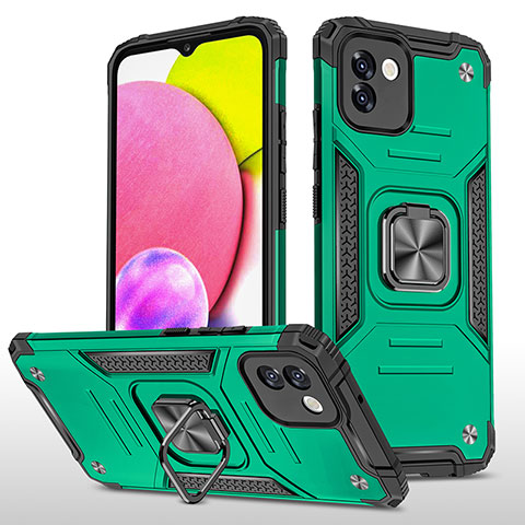 Coque Contour Silicone et Plastique Housse Etui Mat avec Magnetique Support Bague Anneau MQ1 pour Samsung Galaxy A03 Vert Nuit