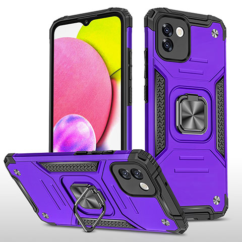 Coque Contour Silicone et Plastique Housse Etui Mat avec Magnetique Support Bague Anneau MQ1 pour Samsung Galaxy A03 Violet