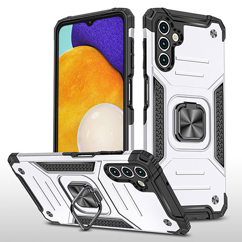 Coque Contour Silicone et Plastique Housse Etui Mat avec Magnetique Support Bague Anneau MQ1 pour Samsung Galaxy A04s Argent