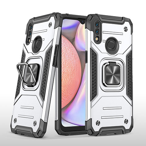 Coque Contour Silicone et Plastique Housse Etui Mat avec Magnetique Support Bague Anneau MQ1 pour Samsung Galaxy A10s Argent