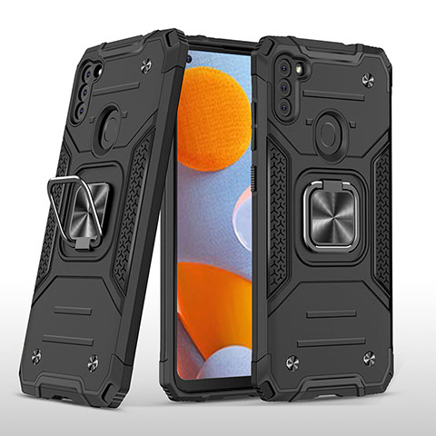 Coque Contour Silicone et Plastique Housse Etui Mat avec Magnetique Support Bague Anneau MQ1 pour Samsung Galaxy A11 Noir