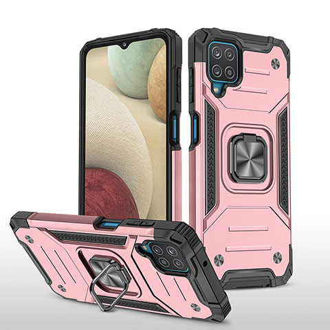 Coque Contour Silicone et Plastique Housse Etui Mat avec Magnetique Support Bague Anneau MQ1 pour Samsung Galaxy A12 Or Rose