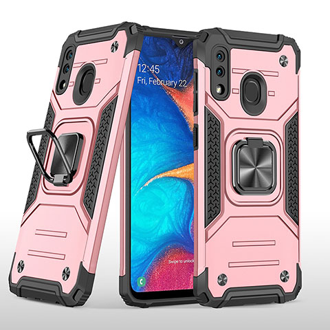 Coque Contour Silicone et Plastique Housse Etui Mat avec Magnetique Support Bague Anneau MQ1 pour Samsung Galaxy A20 Or Rose